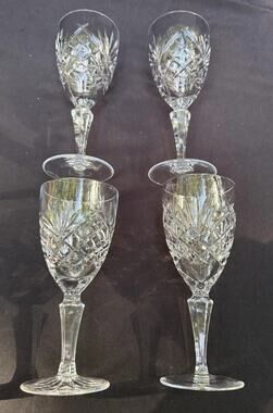 Galway Crystal Ashford Plain Base White Wine Goblet 7" Made in Ireland Set Of 4